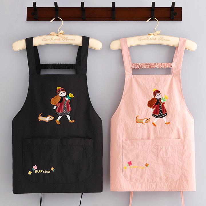 新款刺绣围裙家用厨房做饭围腰成人做饭工作服餐饮专用工作服定制