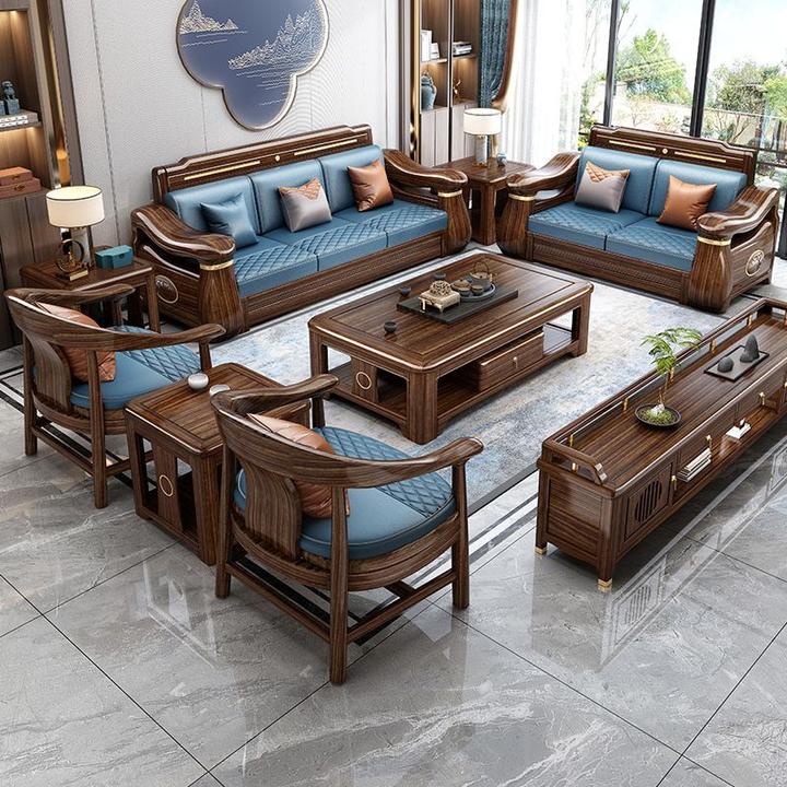 新中式乌金木全实木沙发组合大小户型客厅冬夏两用储物全套家具E0