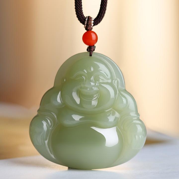 天然和田玉佛公吊坠玉佛坠弥勒佛玉石项链特太号笑脸佛毛衣链送礼