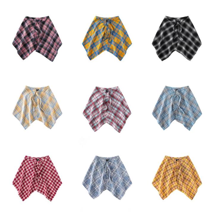 叠穿神器彩色格子屁帘女一片式系带藏肉神器男下摆男生衫女生丝巾