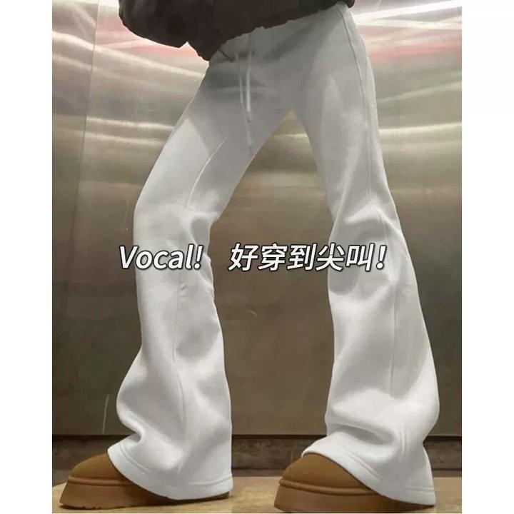 白色美式喇叭裤女春秋冬季高腰显瘦小个子加绒卫裤休闲微喇运动裤