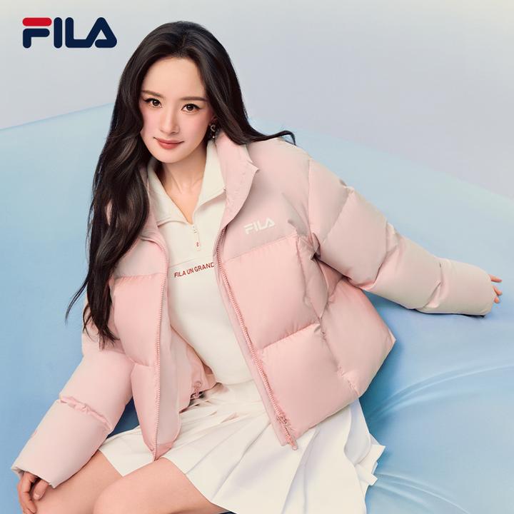 杨幂同款FILA斐乐羽绒服2025冬季新款宽松短款运动RGB多彩羽绒女