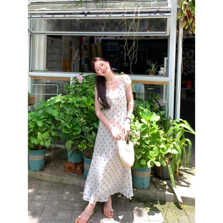 切糕自制【浮夏林间】小个子夏季女气质设计感长款碎花连衣裙