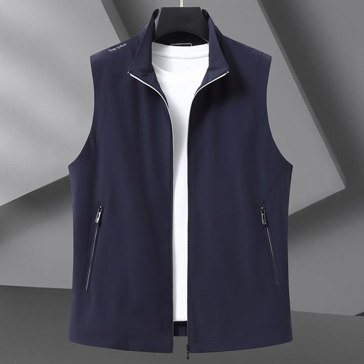 大码男士肥佬宽松牛奶丝马甲外套春季立领无袖夹克运动休闲薄款