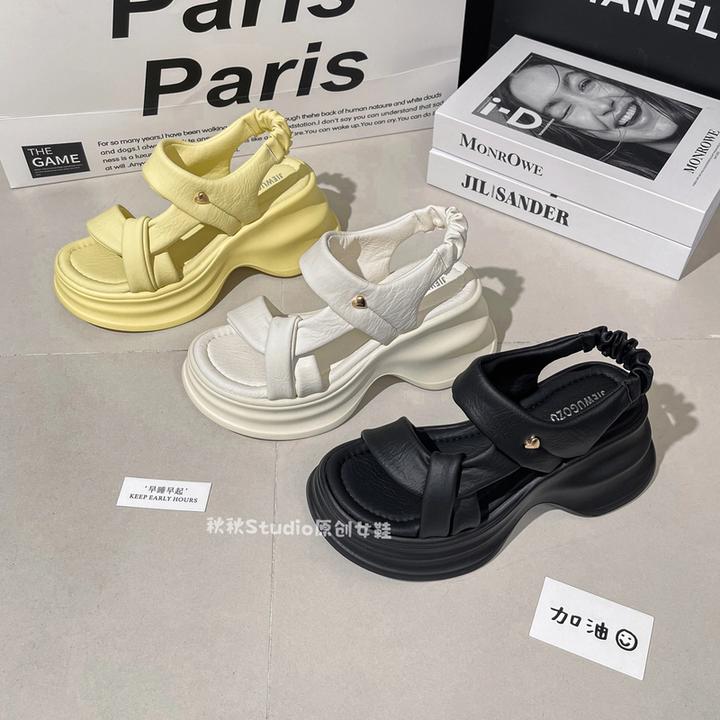 踩屎感厚底凉鞋女款鞋子2025夏外穿增高沙滩时尚不累脚百搭罗马鞋