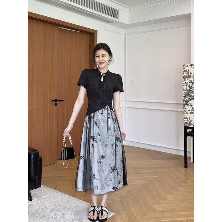 【现货】张阿星【云间诗】网纱拼接收腰显瘦新中式连衣裙W425Q08910
