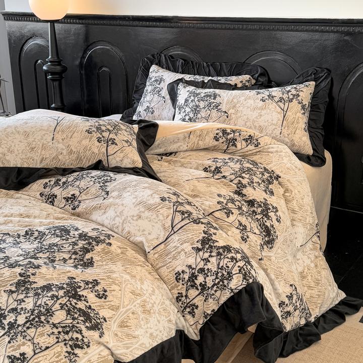 法式复古风雕花牛奶绒床上四件套保暖珊瑚绒被套床单床笠款套件