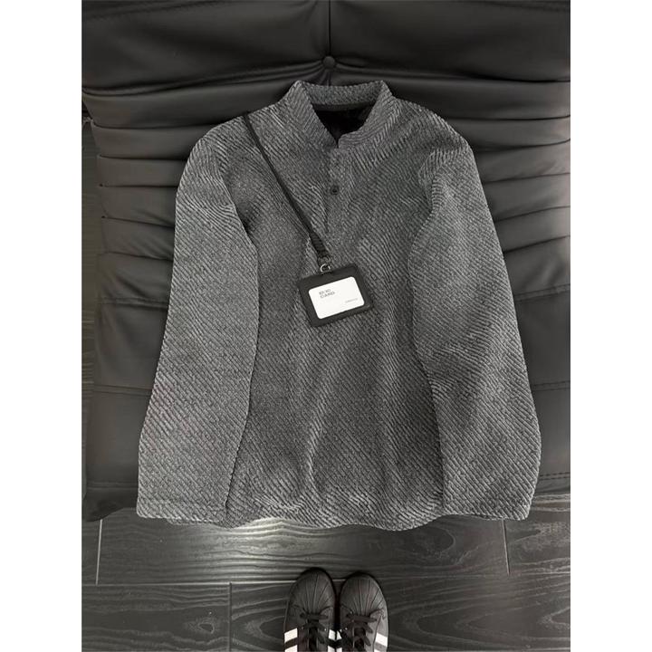 美式亨利领提花卫衣男冬季加绒加厚长袖T恤潮牌满天星内搭打底衫