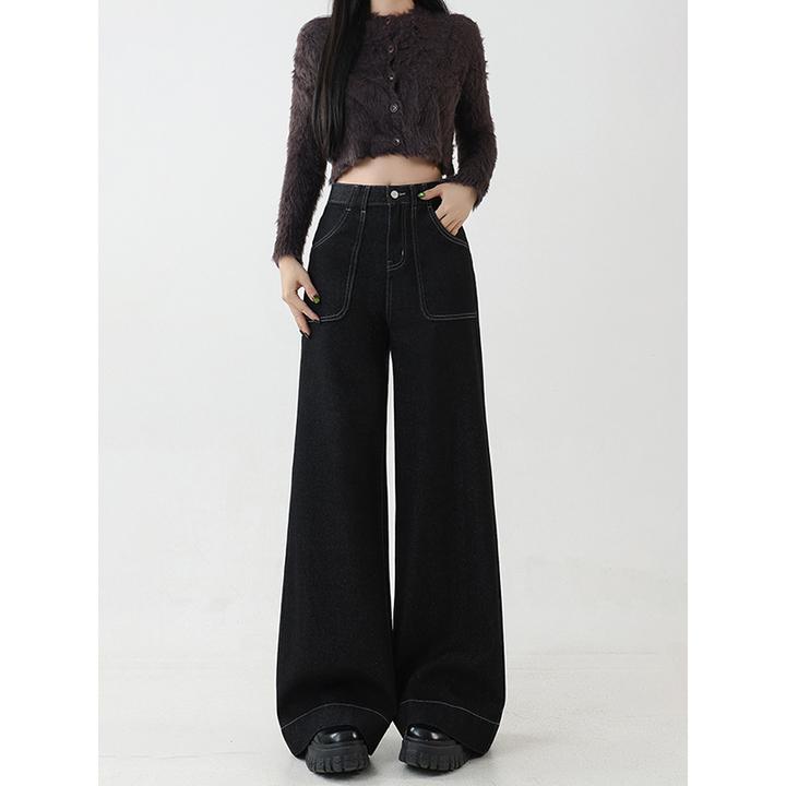 300斤黑色直筒牛仔裤女秋季新款裤子大码胖mm梨形身材显瘦阔腿裤