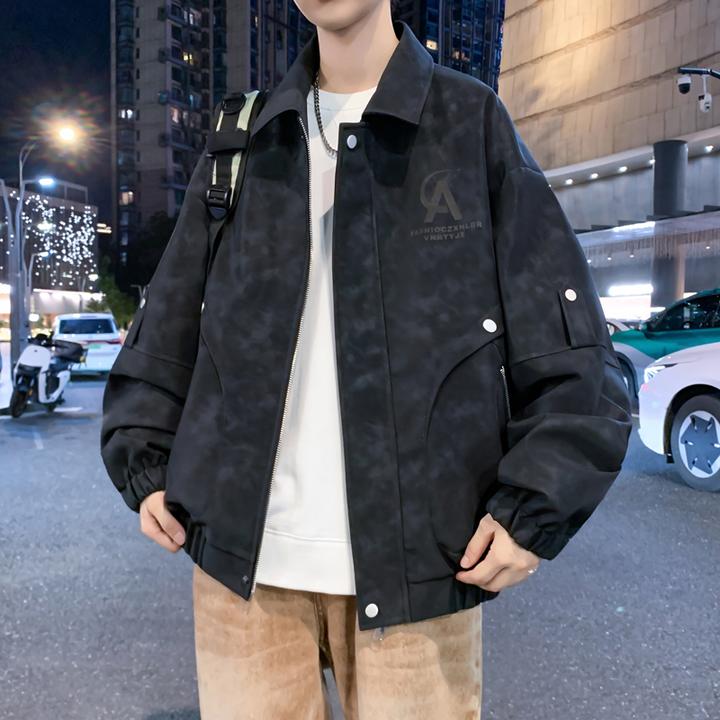 复古翻领皮衣外套男款春秋美式休闲情侣痞帅青少年宽松百搭pu夹克