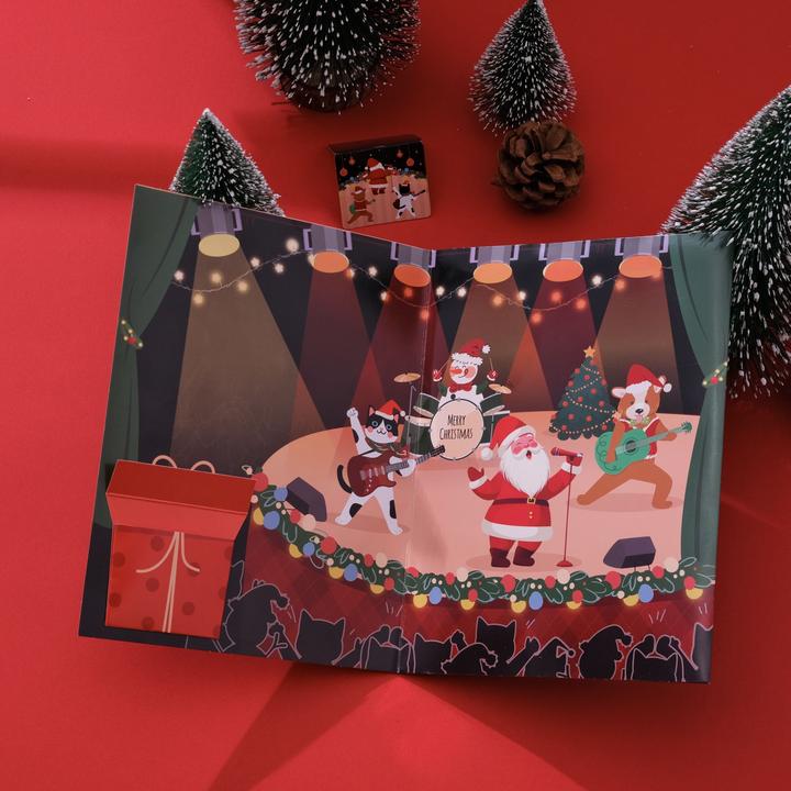 创意3D立体复古烫金圣诞音乐灯光贺卡圣诞贺卡平安夜祝福小礼物