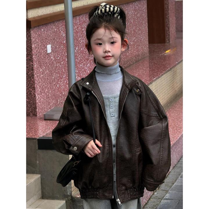 女童外套儿童春秋装2025新款洋气皮衣大童超好看时髦夹克薄款上衣
