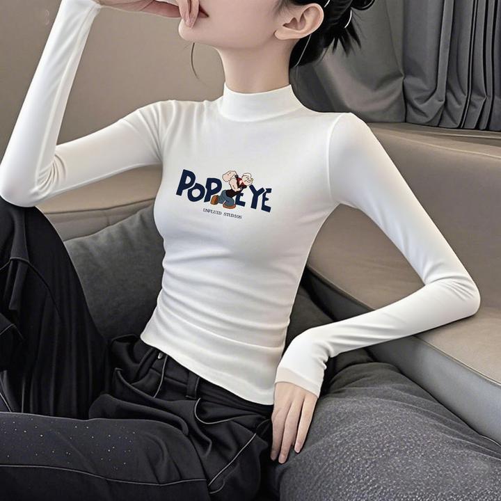 莫代尔字母内搭薄款新款爆款春秋长袖t恤女修身打底衫小个子