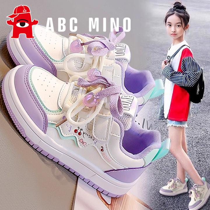 ABC MINO童鞋女童板鞋秋季儿童休闲皮面运动鞋中大童女孩小学生潮