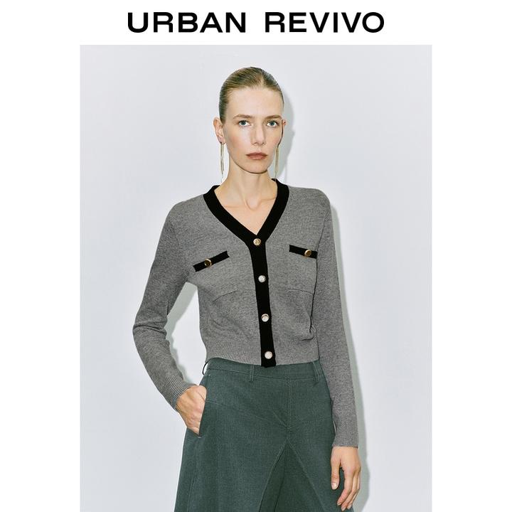 UR2025秋季新款女装气质休闲百搭撞色边针织开衫UWM950072+