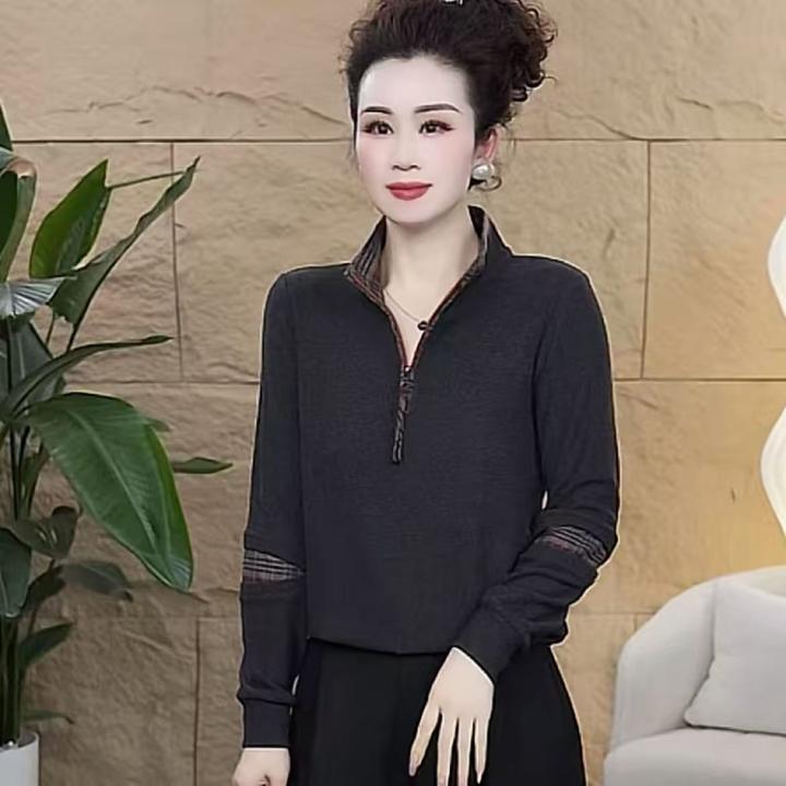 【歌莱图】2025冬款新品加绒时尚立领拼色气质长袖百搭上衣#8812