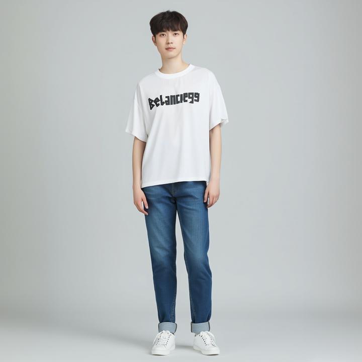 宽松潮男款短袖T恤米白色t恤夏季圆领新款百搭半袖学生简约男女款