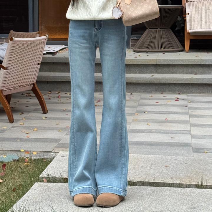 宿慕SUMU加绒加厚直筒微喇牛仔裤2025冬季新款显瘦喇叭裤子33086