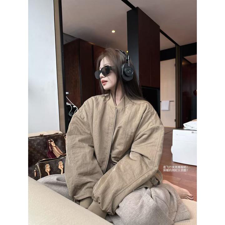 飞行日记&酷酷的极简棒球服休闲夹棉棉服时尚百搭保暖宽松外套