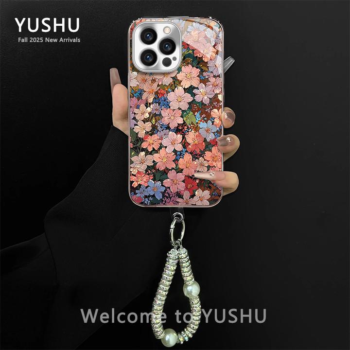 丹韵浅花适用苹果/华为/vivo/oppo/小米电镀防摔玻璃手机壳女款