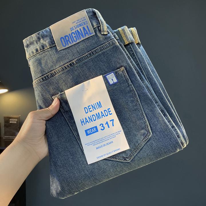 美式休闲牛仔裤男宽松小脚潮牌简约百搭弹力哈伦锥形老爹裤