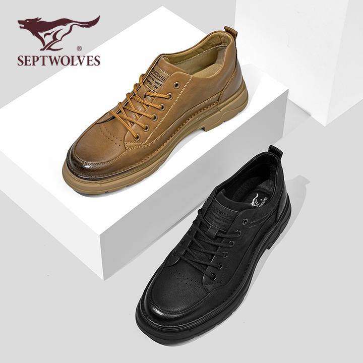 七匹狼男鞋黑色新款英伦风复古工装真皮软底马丁靴男款3154