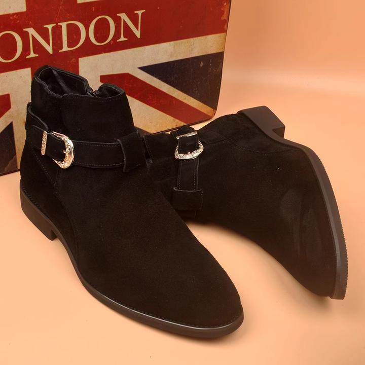 ICCLEK2025新款马丁靴男英伦风尖头增高短靴磨砂翻毛切尔西男靴