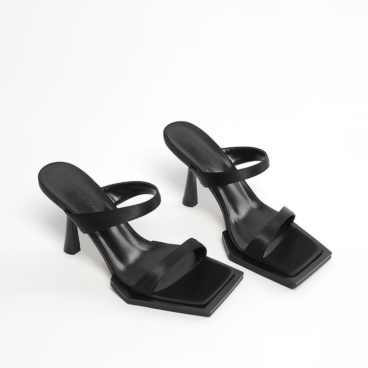 【跟高9CM/7CM】夏季黑色罗马鞋爆款明星同款网红鞋子方头高跟凉鞋