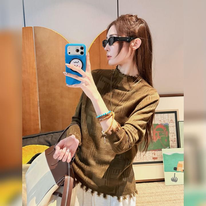 PCNY丨不理理「影织逸梦」不规则图案半高领流苏边羊毛打底衫