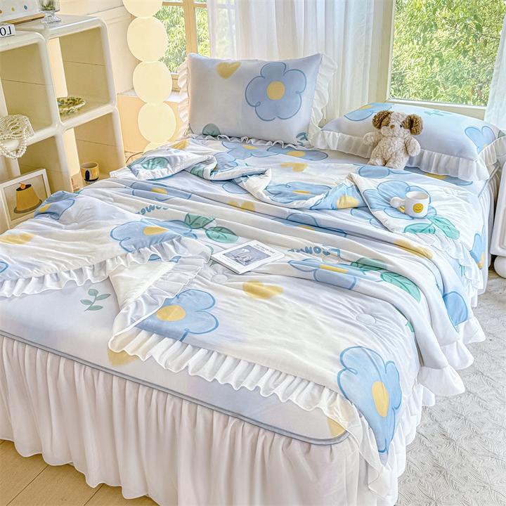 A类母婴冰丝床裙款凉席夏被四件套夏季空调席机洗柔软透气丝滑