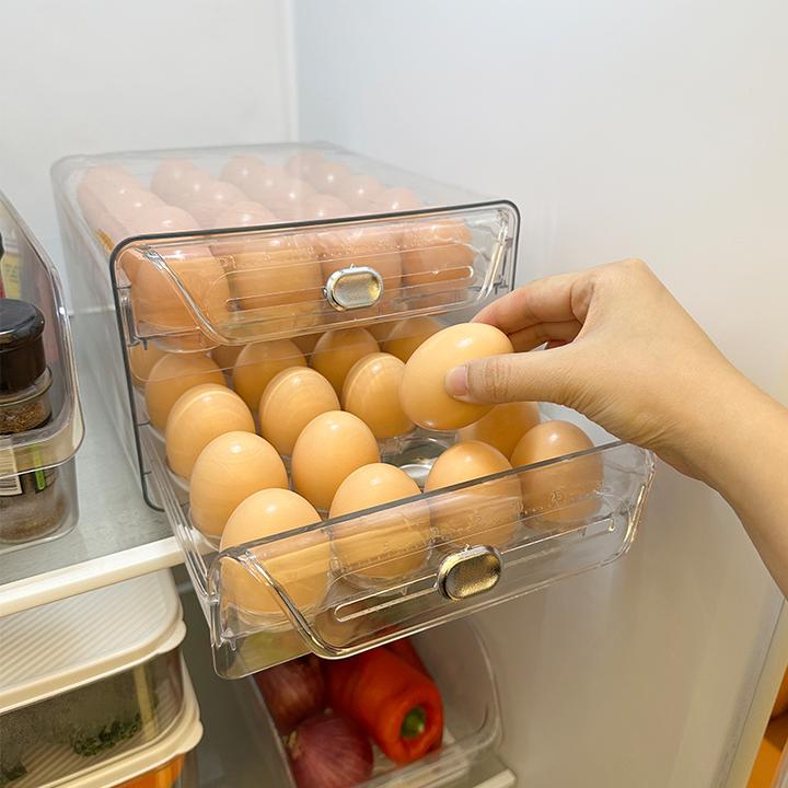 冰箱透明抽屉式鸡蛋收纳盒日式大容量双层分格轻奢鸡蛋盒抽拉家用