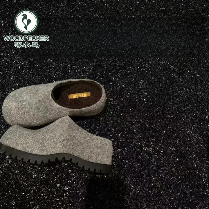 啄木鸟H55同款厚底包头半拖鞋女2024新款加绒外穿大头德比穆勒鞋