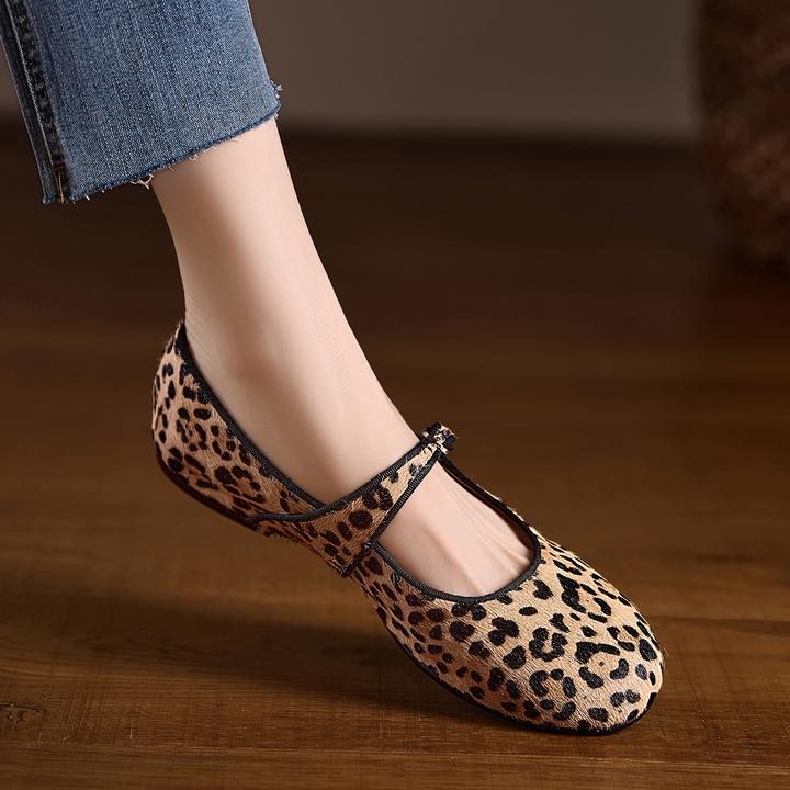 2025浅口软底马毛豹纹单鞋女鞋百搭玛丽珍鞋舒适圆头平底鞋
