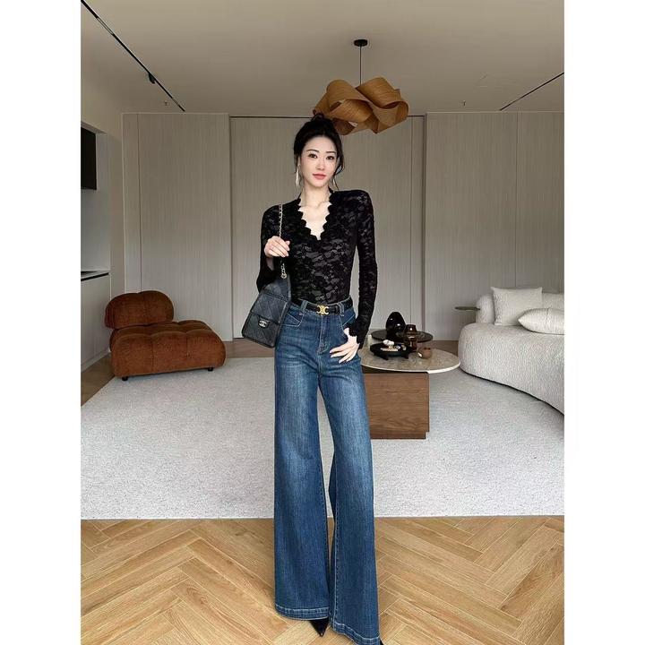 JIJINQI秋冬新款时尚内搭打底衫镂空百搭蕾丝v领上衣 JD08SZQM279