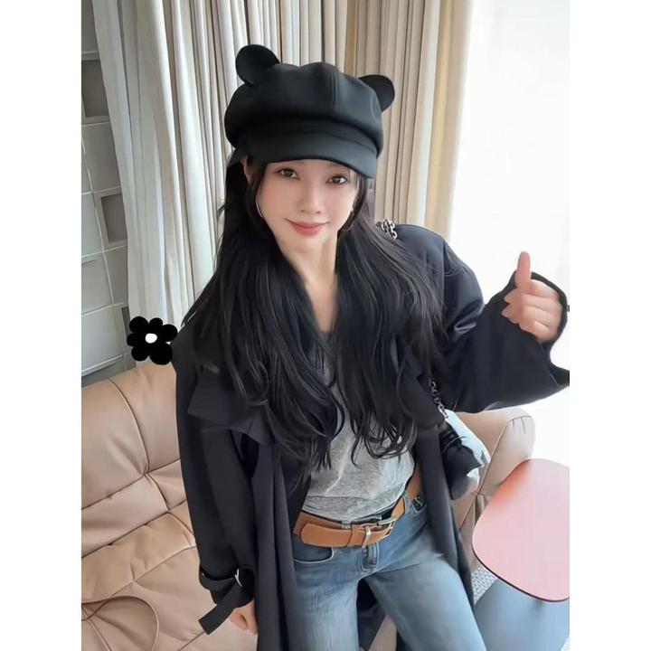 复古小熊麂皮绒八角帽女可爱时尚韩版女秋冬画家帽圆顶百搭贝雷帽