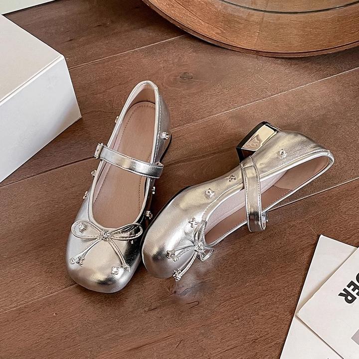 【万象撤柜】方头芭蕾风玛丽珍鞋子夏季法式银色小单鞋女粗跟配裙子