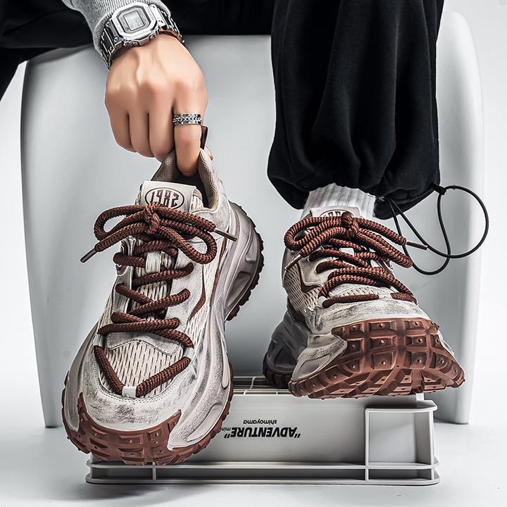 欧洲站男鞋秋季休闲运动跑步增高高级感痞帅复古做旧擦色老爹潮鞋