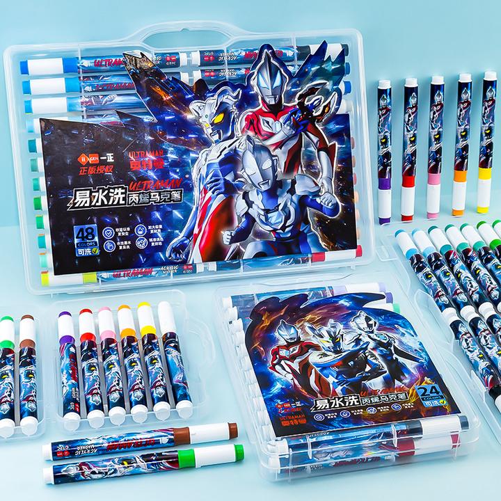 一正奥特曼易水洗软头丙烯马克笔儿童水彩笔美术画画专用不透色