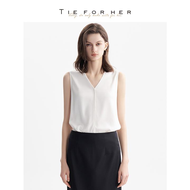 TieForHer V领简约百搭基础日常职场通勤女士背心上衣