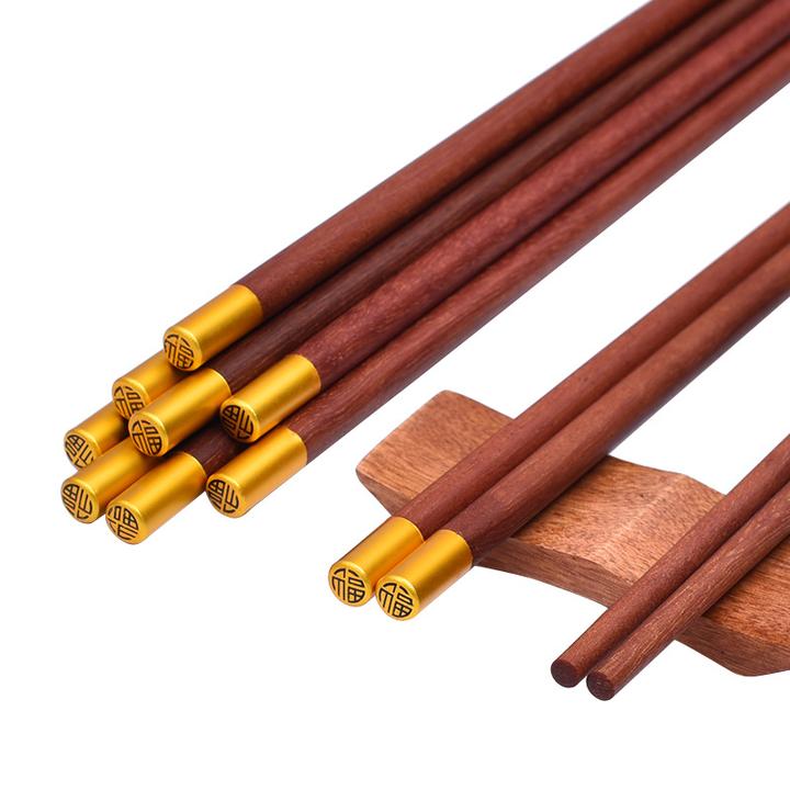 高端红木筷子饭店结婚金属创意筷子刻字木头无漆鸡翅木筷子高档
