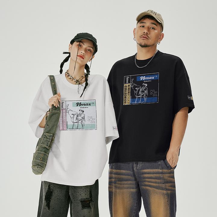 NMAX大码潮牌男装25年夏抽象趣味印花短袖T恤透气情侣装FNT062