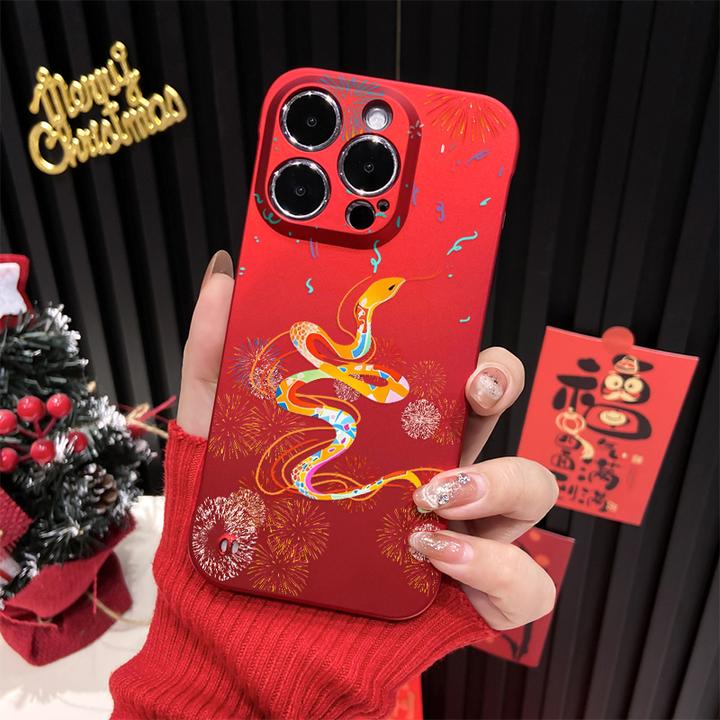 蛇运连连适用苹果16华为OPPO小米15VIVO高颜值中国红无边框手机壳