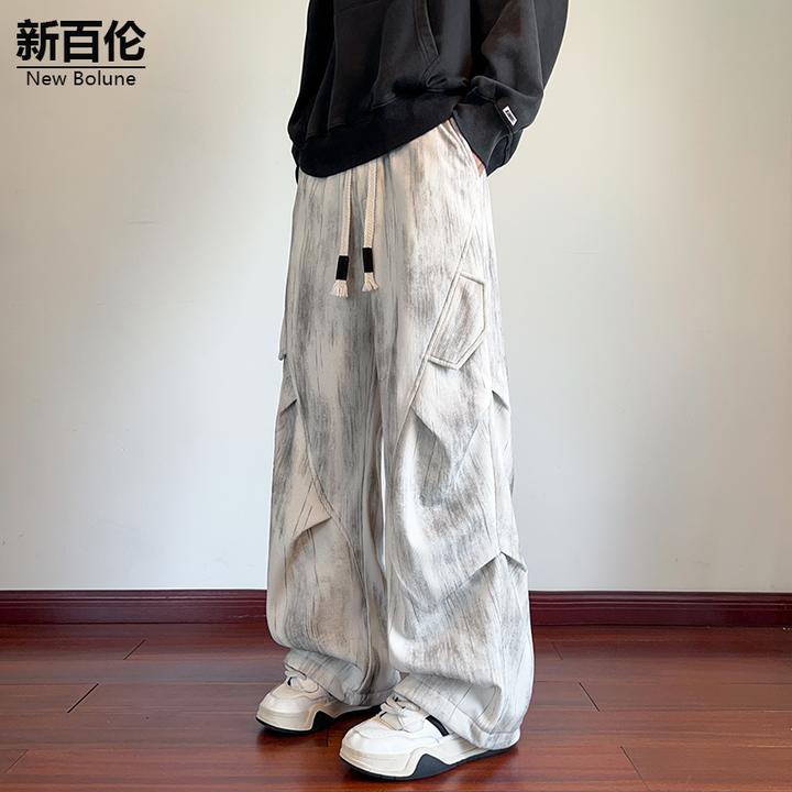 新百伦/NEW BOLUNE美式高街工装裤男款秋冬季加绒扎染休闲直筒裤