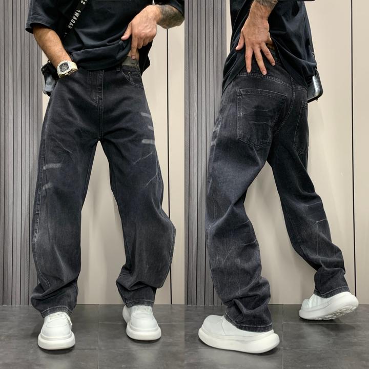 2025秋季新款男牛仔裤原创高街潮酷渐变休闲裤韩版百搭宽松阔腿裤