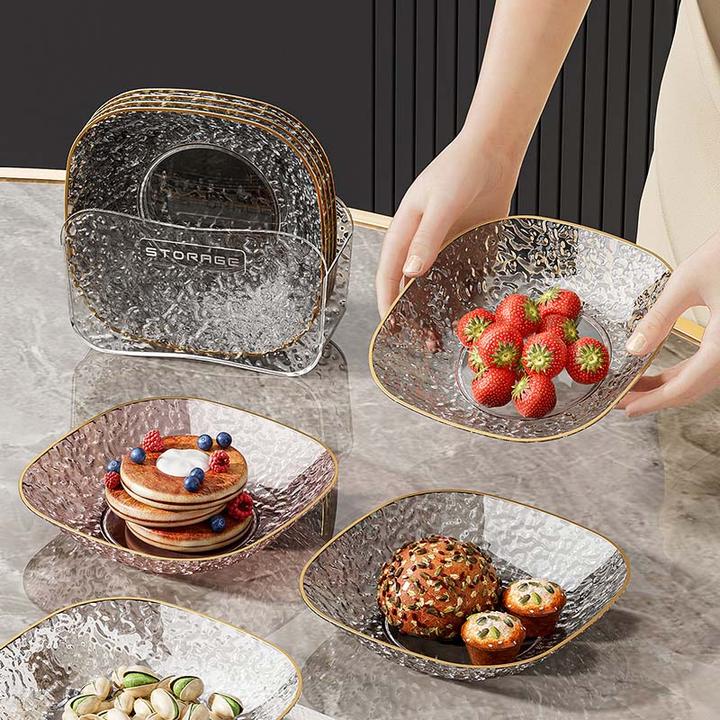 家用欧式透明碟子沙拉碗碟冰川纹吐骨碟厨房壁挂收纳简约果盘餐具