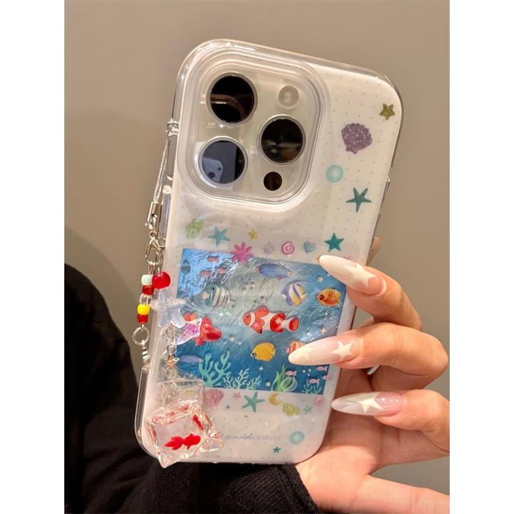 ins创意海底热带鱼适用苹果16promax手机壳15冰川纹14个性13新款
