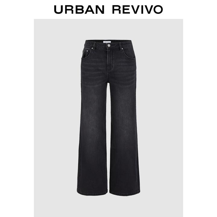 UR2025秋季新款女装复古丹宁水洗猫须喇叭牛仔长裤UYB850005