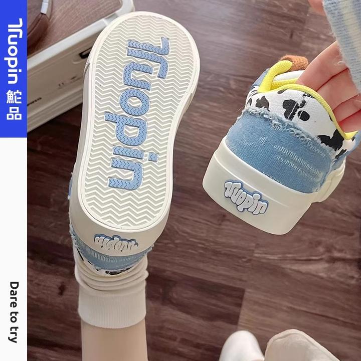 鮀品明星同款牛仔蓝板鞋2025秋冬时尚休闲女鞋厚底复古低帮滑板鞋