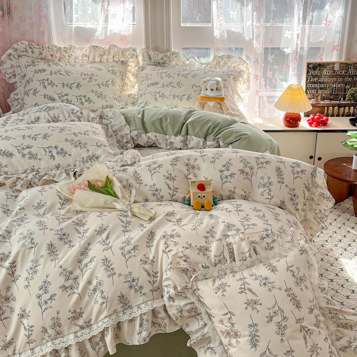 韩版公主风床单款四件套花边款套件四季工艺款被套被罩套宿舍床单