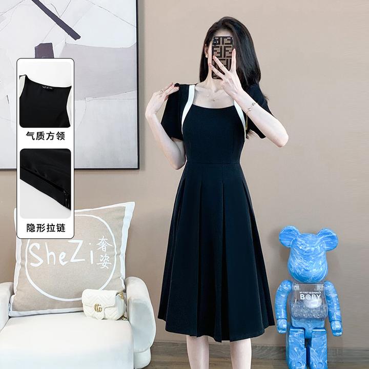 奢姿2025年夏季新款大码女装气质复古方领连衣裙胖妹妹时尚裙子
